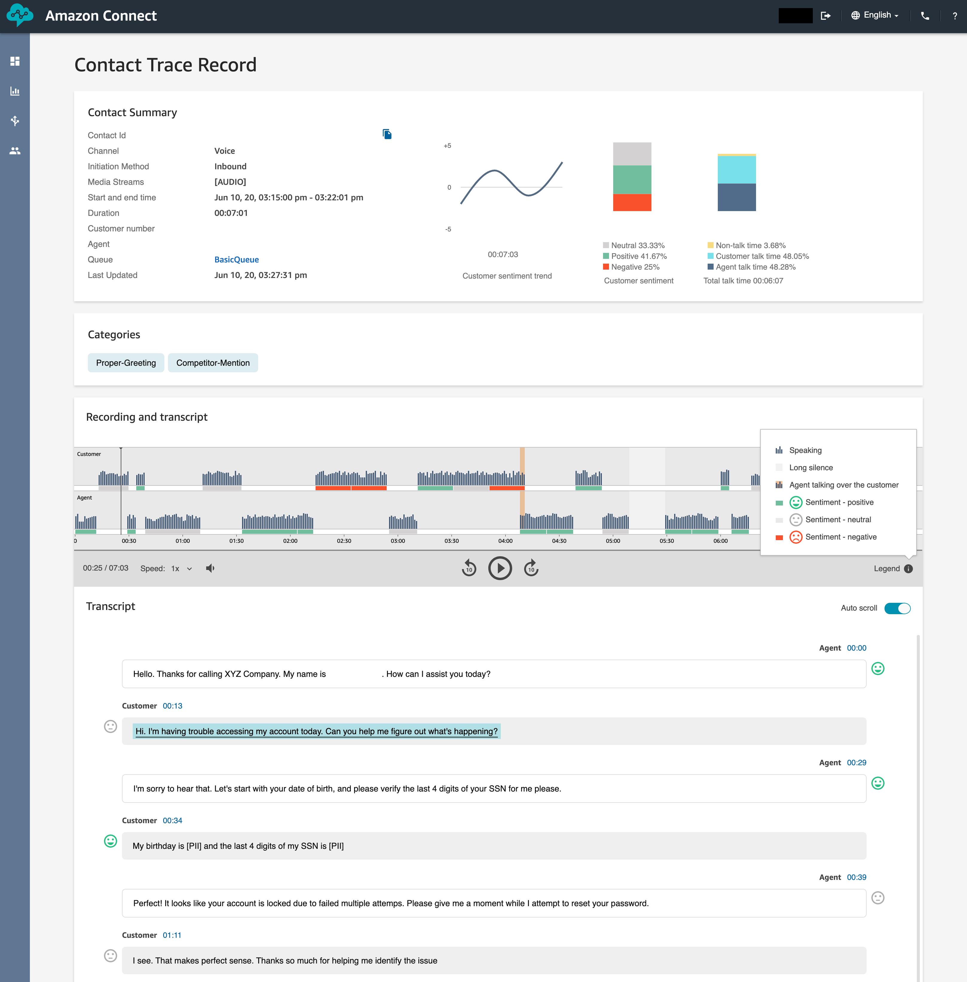 Contact Lens for Amazon Connect Features Machine Learning Speech
